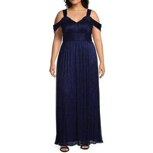 NEW Alex Evenings Plus Size Metallic Knit Cold Shoulder A-Line Dress